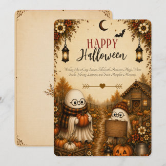 Cute Ghost Pumpkin Patch Halloween Greeting Card
