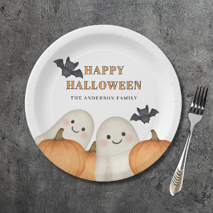 Cute Ghost Pumpkin Personalised Halloween Party Paper Plate