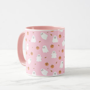 Cute Ghost & Pumpkin Pink Halloween Pattern Mug