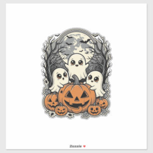 Cute Ghost Pumpkin Shirt Vintage Engraving Hallowe