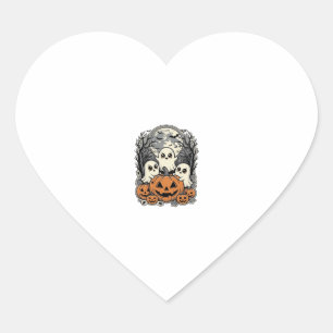 Cute Ghost Pumpkin Shirt Vintage Engraving Hallowe Heart Sticker