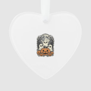 Cute Ghost Pumpkin Shirt Vintage Engraving Hallowe Ornament