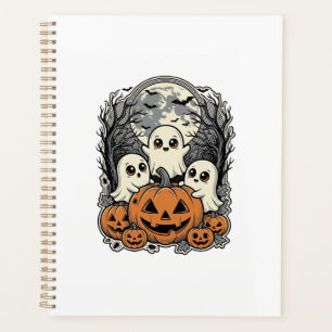 Cute Ghost Pumpkin Shirt Vintage Engraving Hallowe Planner