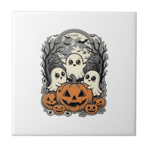 Cute Ghost Pumpkin Shirt Vintage Engraving Hallowe Tile