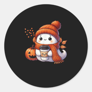 Cute Ghost Pumpkin Spice Cup Halloween Fall Drink Classic Round Sticker
