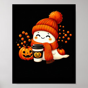 Cute Ghost Pumpkin Spice Cup Halloween Fall Drink  Poster