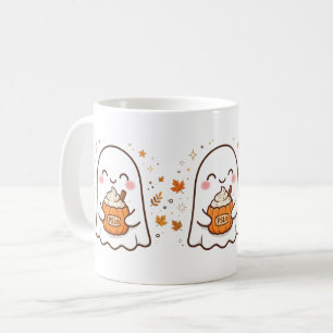 Cute Ghost Pumpkin Spice Latte Mug   Kawaii Hallow