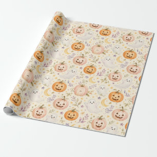 Cute Ghost Pumpkin Watercolor Halloween Gift Wrap