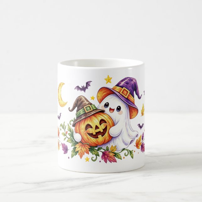 Cute Ghost Pumpkin Witch Hat Halloween Mug (Center)