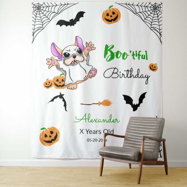 Cute ghost pumpkins Halloween Birthday Backdrop Tapestry (In Situ)
