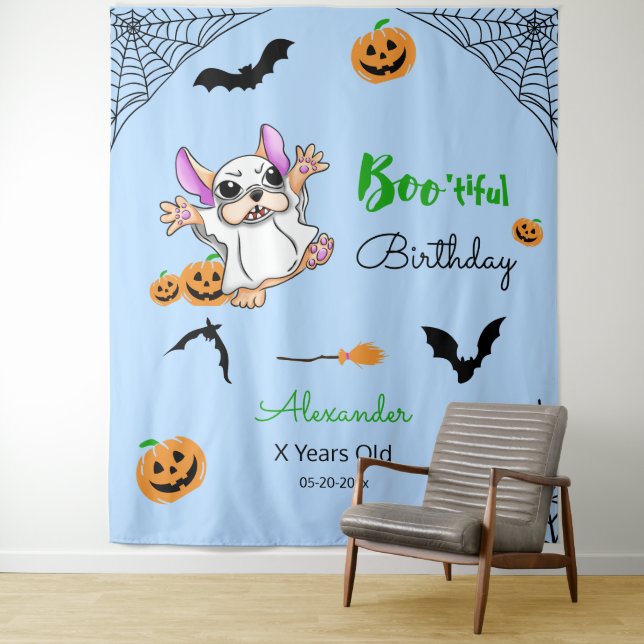 Cute ghost pumpkins Halloween Birthday Backdrop Tapestry (In Situ)
