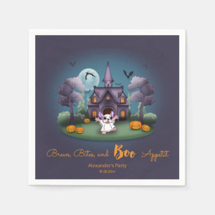 Cute ghost pumpkins Haunted House Halloween Napkin