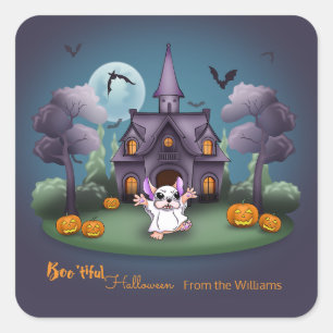 Cute ghost pumpkins Haunted House Halloween Square Sticker