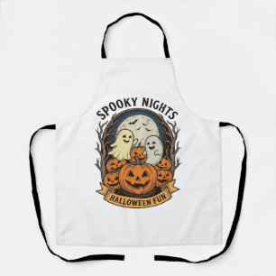 Cute Ghost Pumpkins Vintage Engraving Halloween Ar Apron