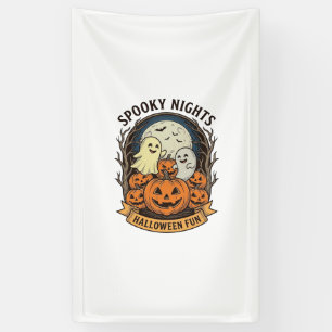 Cute Ghost Pumpkins Vintage Engraving Halloween Ar Banner