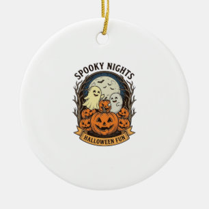Cute Ghost Pumpkins Vintage Engraving Halloween Ar Ceramic Tree Decoration