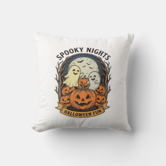 Cute Ghost Pumpkins Vintage Engraving Halloween Ar Cushion