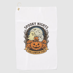 Cute Ghost Pumpkins Vintage Engraving Halloween Ar Golf Towel