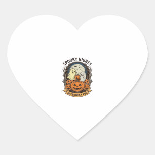 Cute Ghost Pumpkins Vintage Engraving Halloween Ar Heart Sticker