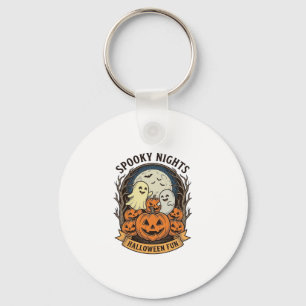Cute Ghost Pumpkins Vintage Engraving Halloween Ar Key Ring