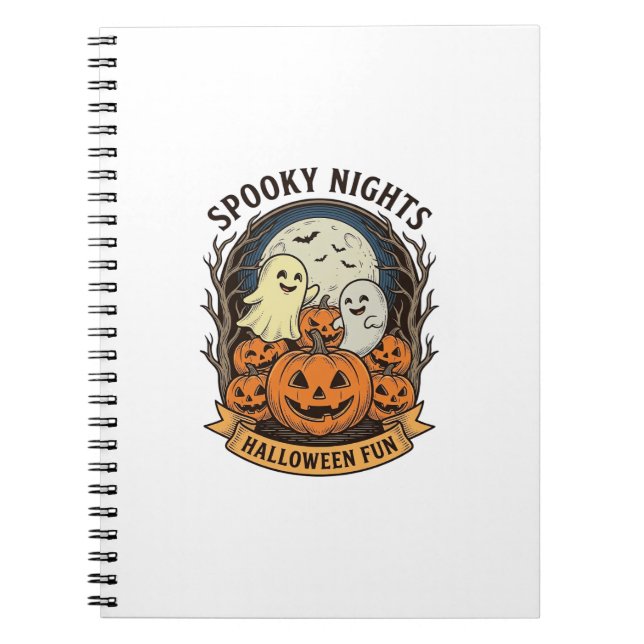 Cute Ghost Pumpkins Vintage Engraving Halloween Ar Notebook (Front)