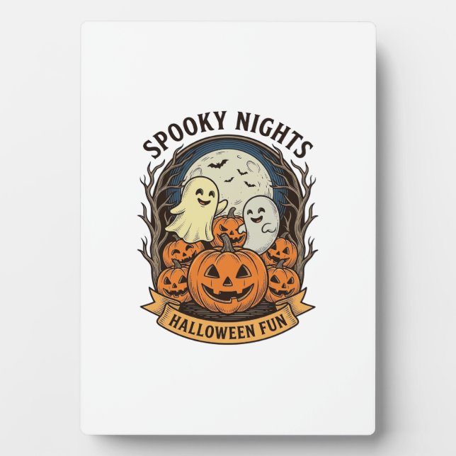 Cute Ghost Pumpkins Vintage Engraving Halloween Ar Plaque (Front)