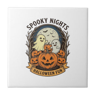 Cute Ghost Pumpkins Vintage Engraving Halloween Ar Tile