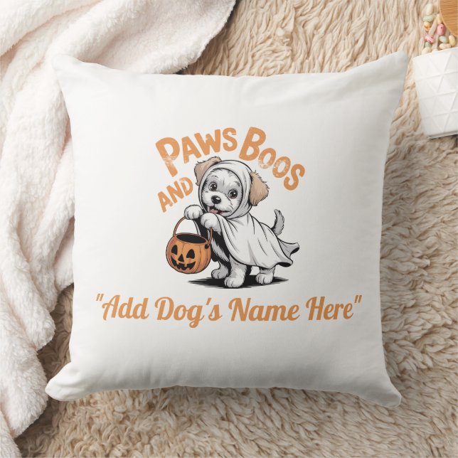 Cute Ghost Puppy Halloween Custom Pet Name Throw  Cushion (Blanket)