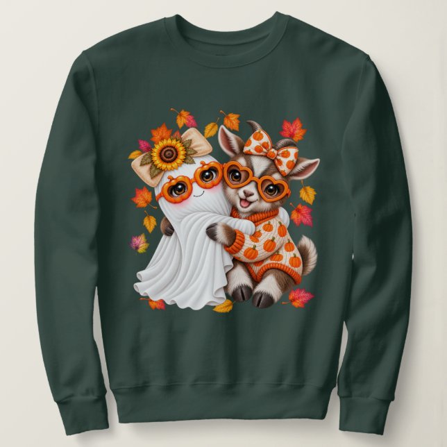 Cute Ghost Pygmy Goat Halloween Fall Autumn  Sweatshirt (Design Front)