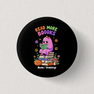 Cute Ghost “Read More Booooks” Funny Halloween 3 Cm Round Badge