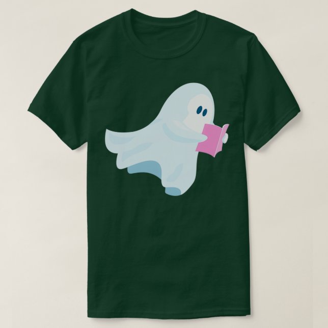 Cute ghost reading a book T-Shirt (Design Front)