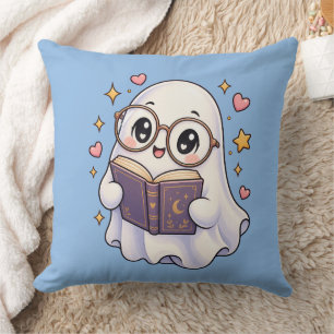Cute Ghost Reading a Book Throw Pillow
