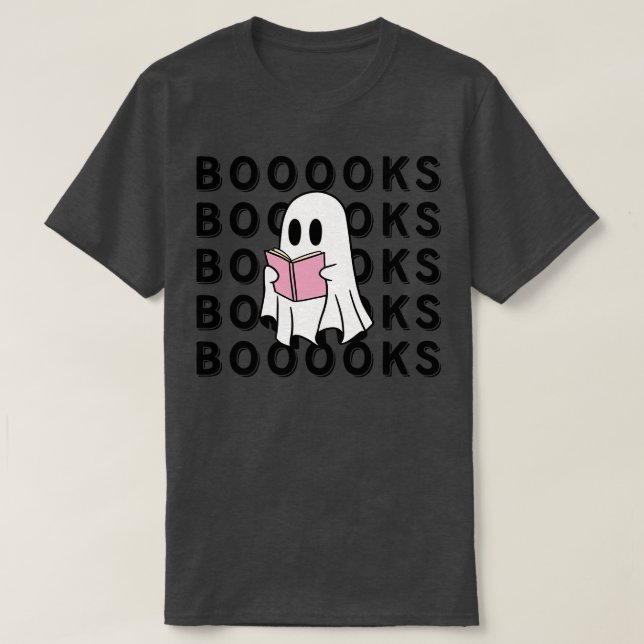 Cute Ghost Reading a Pink Book T-Shirt (Design Front)