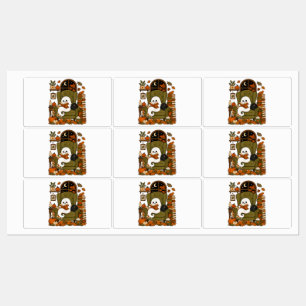 Cute Ghost Reading Book Black Cat Fall Pumpkin