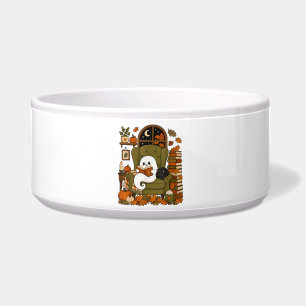Cute Ghost Reading Book Black Cat Fall Pumpkin