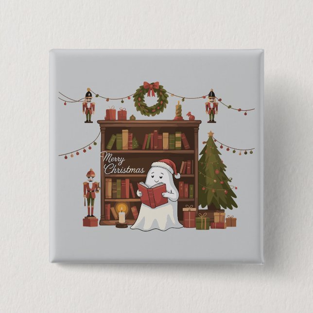 Cute Ghost Reading Book Christmas Reading  15 Cm Square Badge (Front)
