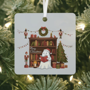 Cute Ghost Reading Book Christmas Reading Metal Tree Decoration