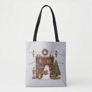 Cute Ghost Reading Book Christmas Reading Tote Bag