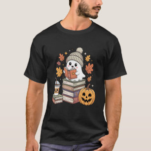 Cute Ghost Reading Book Lovers Autumn Fall for Hal T-Shirt