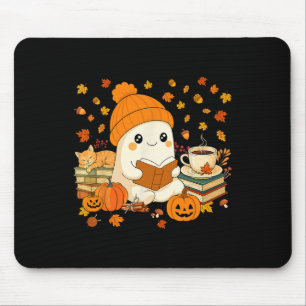 Cute Ghost Reading Book Lovers Autumn Fall Hallowe Mouse Pad