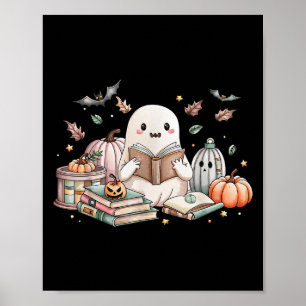 Cute Ghost Reading Book Lovers Autumn Fall Hallowe Poster