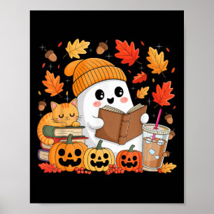 Cute Ghost Reading Book Lovers Autumn Fall Hallowe Poster