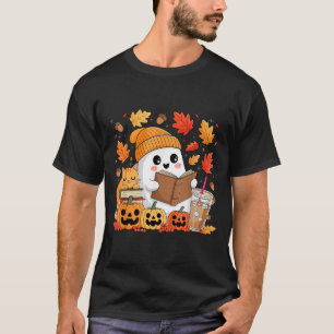 Cute Ghost Reading Book Lovers Autumn Fall Hallowe T-Shirt