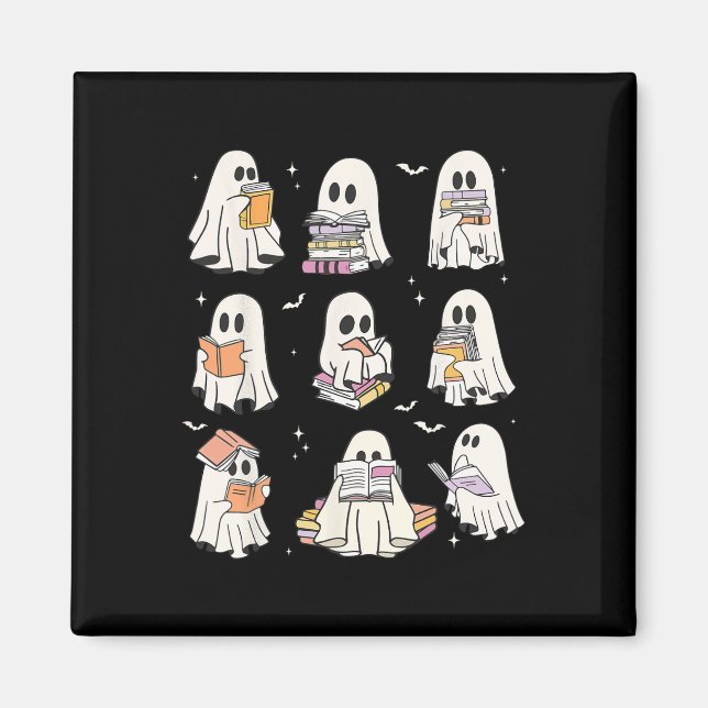 Cute Ghost Reading Book Lovers Halloween Funny Gho Magnet (Front)