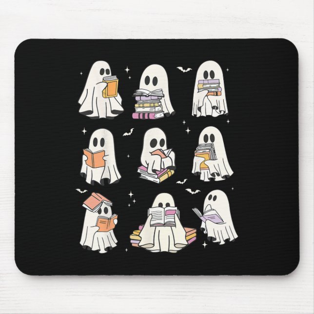 Cute Ghost Reading Book Lovers Halloween Funny Gho Mouse Pad (Front)