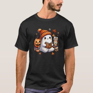 Cute Ghost Reading Book Lovers Halloween Ghost Cof T-Shirt