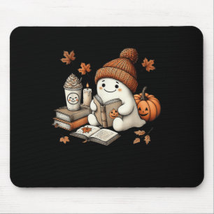 Cute Ghost Reading Book Lovers Halloween Pumpkin W Mouse Pad