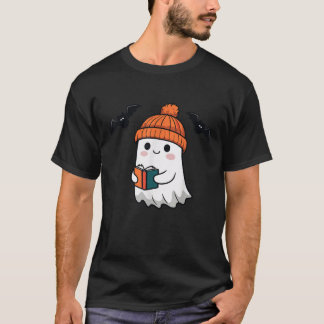 Cute Ghost Reading Book Lovers Spooky Reader Hallo T-Shirt