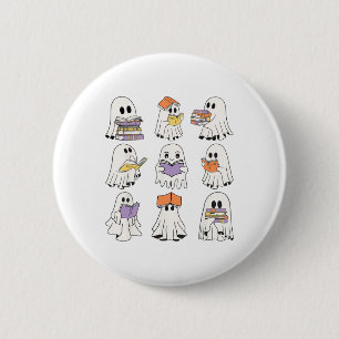 Cute Ghost Reading Books Funny Halloween Books Lov 6 Cm Round Badge