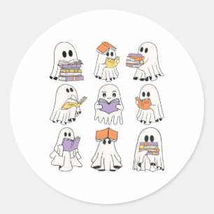 Cute Ghost Reading Books Funny Halloween Books Lov Classic Round Sticker